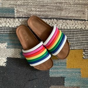 Puffy rainbow slip on sandals daybreaks by Nina